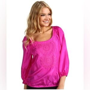 Trina turk silk dalal top sari, Pink/magena